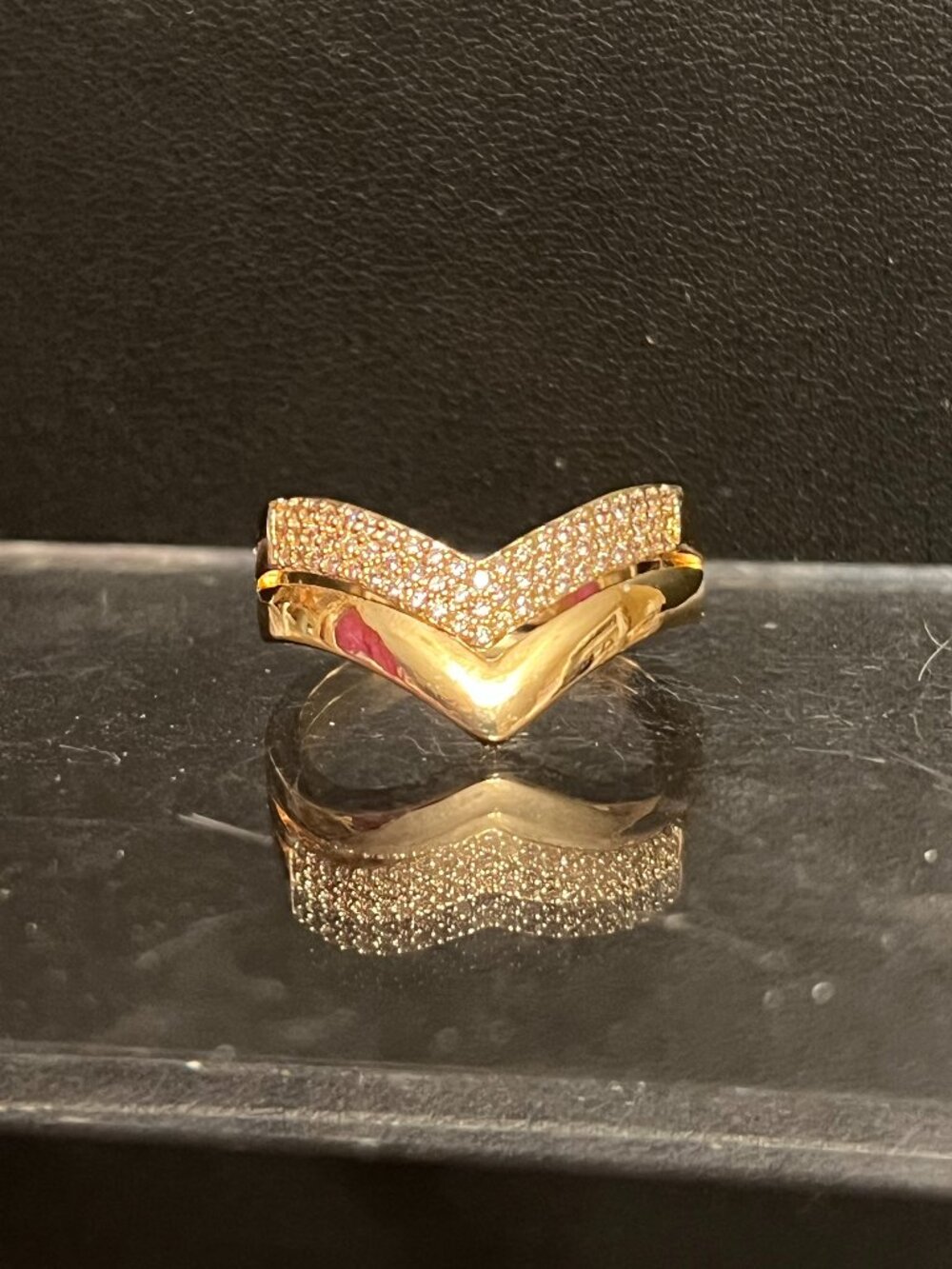 Gold-Toned Chevron Pavé Ring Size 8.5 (367)